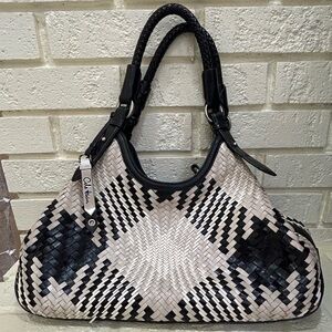 Cole haan Genevieve Woven Large Hobo Handbag/Toge Black and White